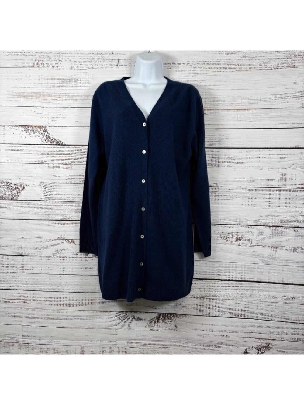 Precious Fibers Blue 100% Cashmere Button Long Sleeve Cardigan Sweater